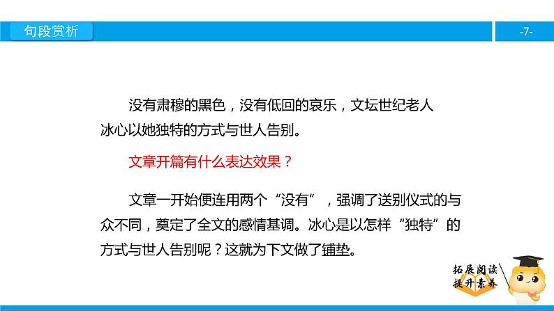 四年级【专项训练】课外阅读：送别冰心（下）课件PPT第7页