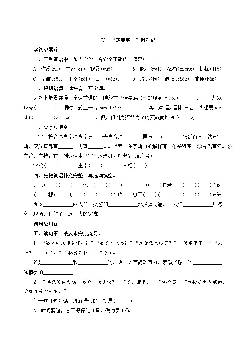 23《诺曼底号遇难记》课时测评第1页