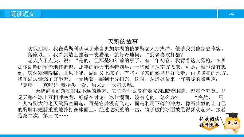 四年级【专项训练】课外阅读：天鹅的故事（上）课件PPT第4页