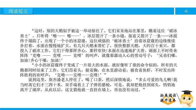 四年级【专项训练】课外阅读：天鹅的故事（上）课件PPT第5页