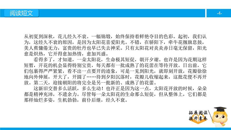 四年级【专项训练】课外阅读：种一片太阳花（下）课件PPT04