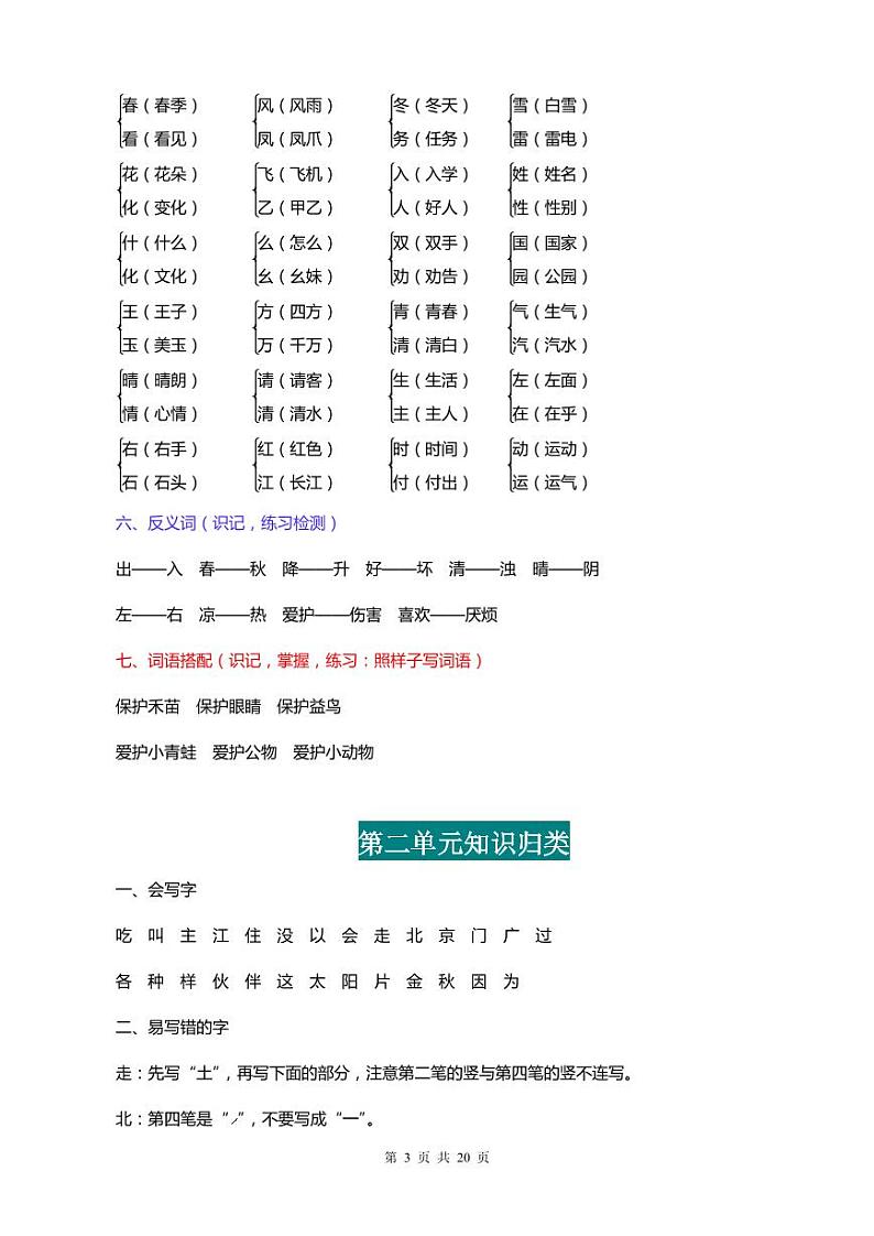 一年级语文下册1--8单元知识点归纳学案练习题第3页