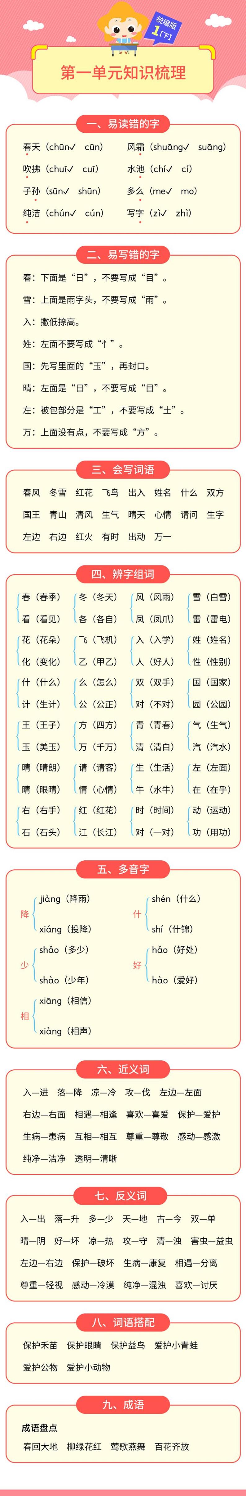 一年级语文下册1-8单元知识梳理练习题01