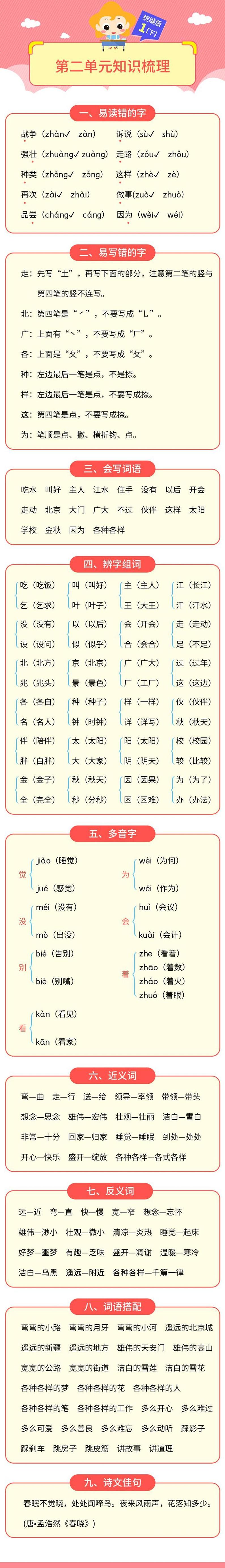 一年级语文下册1-8单元知识梳理练习题02