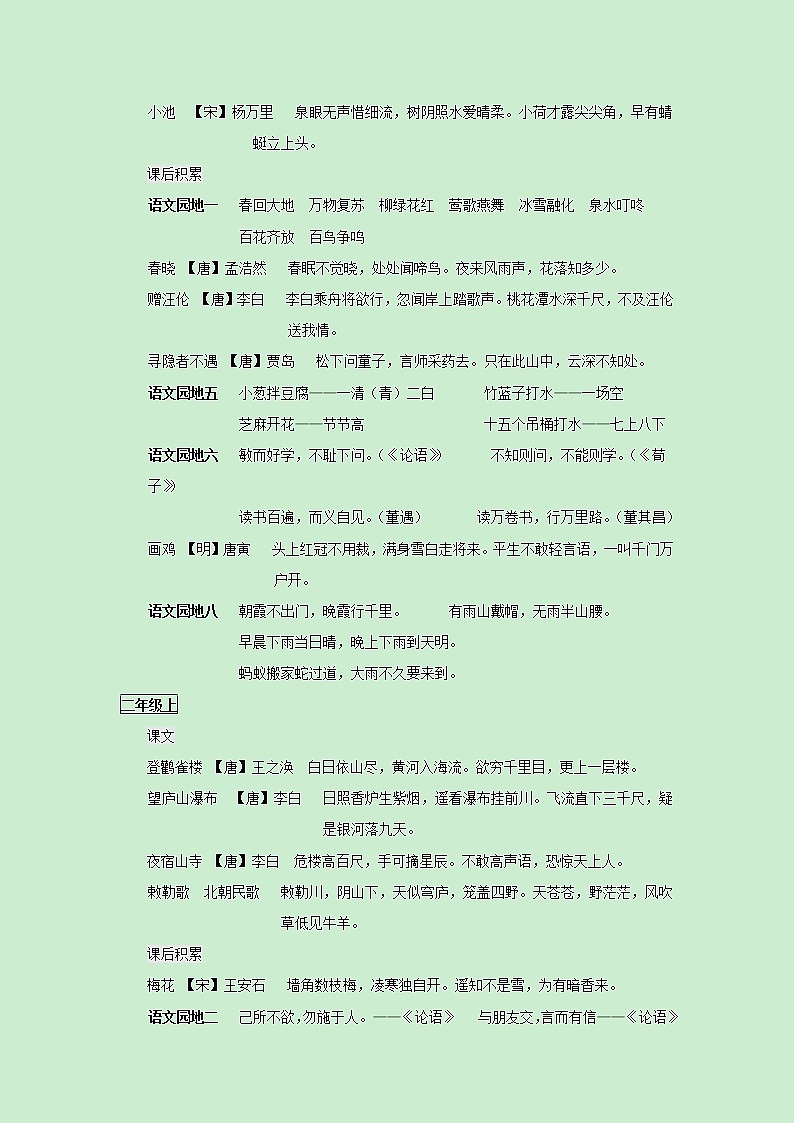 部编版语文1-6年级-古诗文&日积月累-整理统练习题02