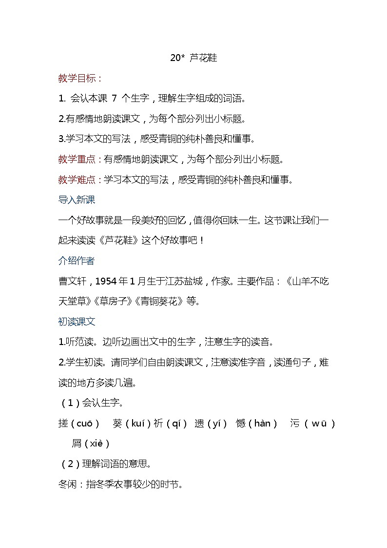 21.芦花鞋  课件+教案01