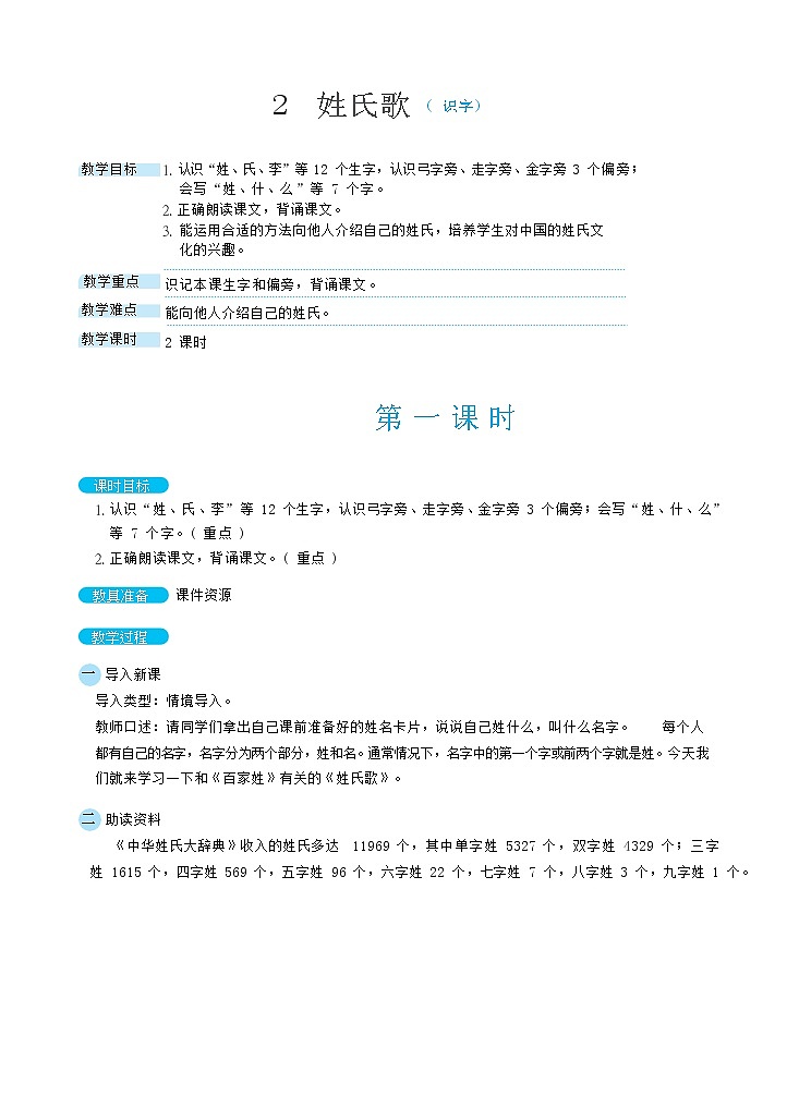 识字2《姓氏歌》课件+教案+素材+练习01