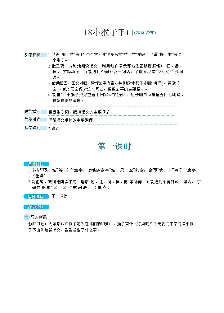 18 小猴子下山( 精读课文)第1页