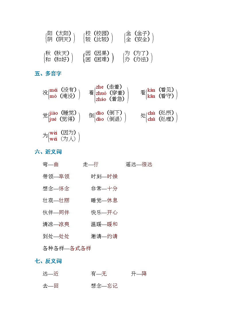 部编版语文一下 课文 1 单元知识小结+单元测试02