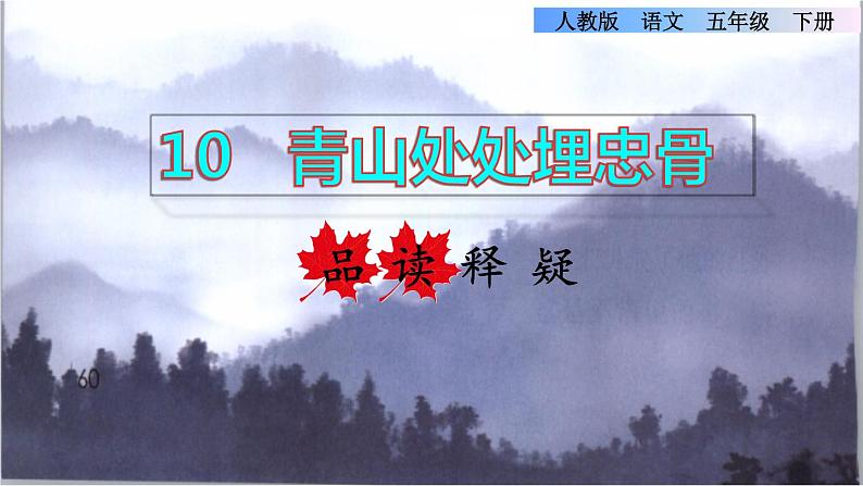 人教版五年级下册语文 第4单元 10.青山处处埋忠骨品读释疑课件第1页