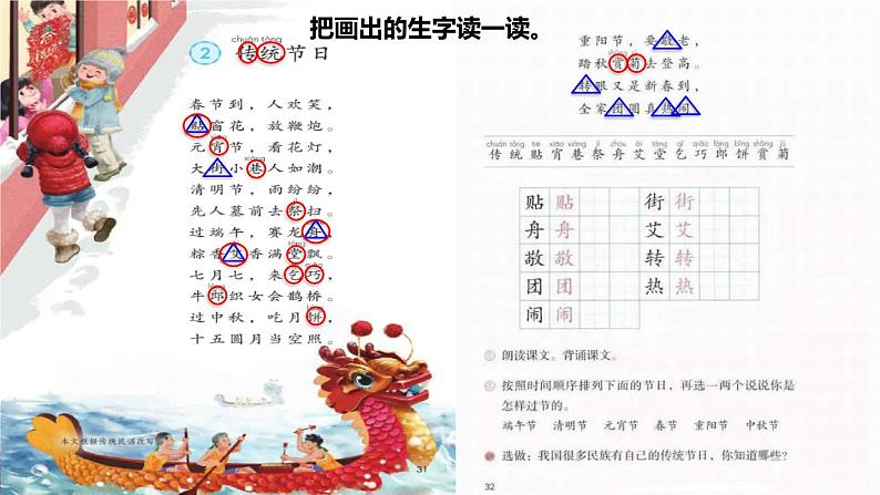 人教版二年级下册语文 第3单元 2 传统节日初读感知课件05