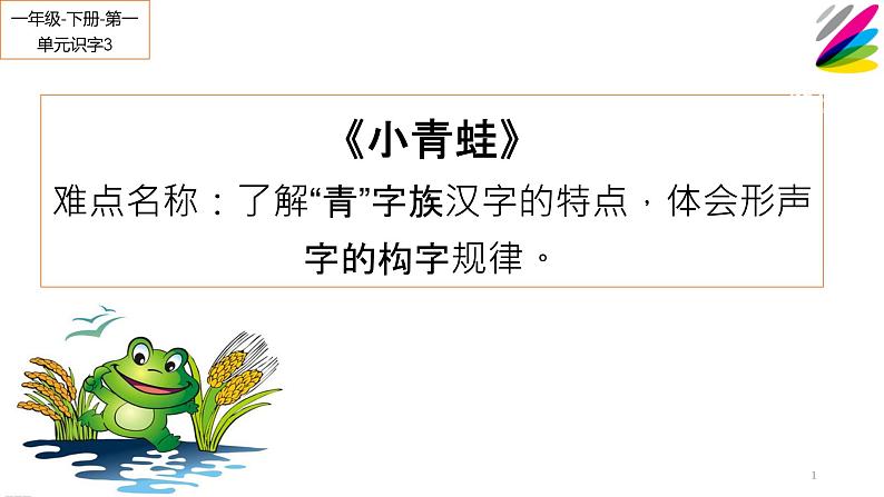 人教部编版语文一年级下册《识字（一）——小青蛙》课件4第1页