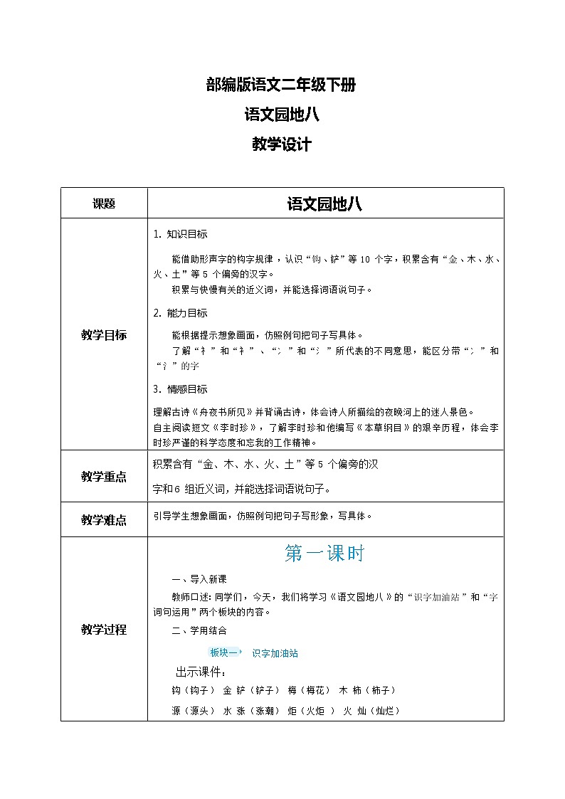 语文园地八  教学设计第1页