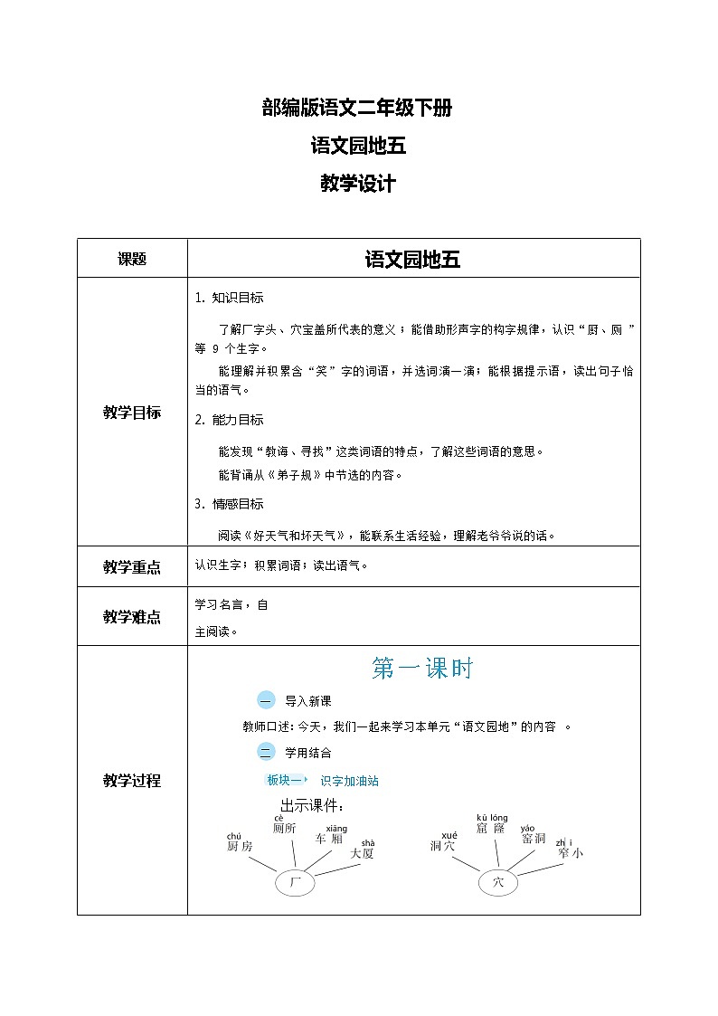 部编版语文二下 语文园地五（课件+教案）01