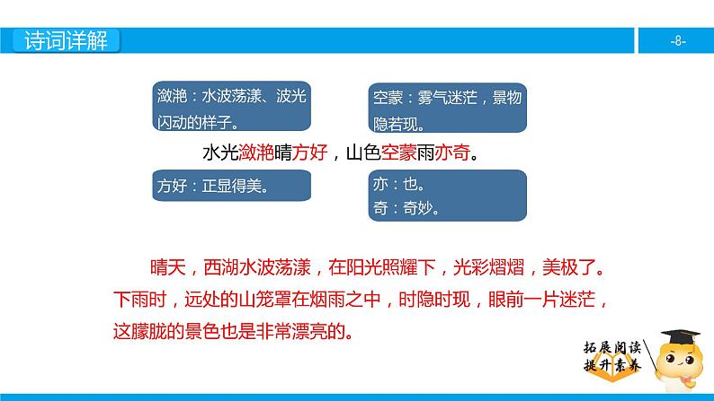 四年级【专项训练】诗词阅读：饮湖上初晴后雨课件PPT第8页