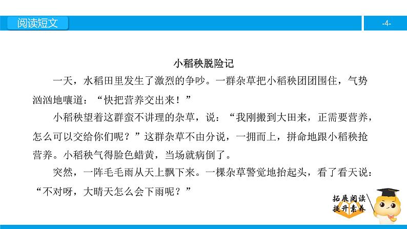 三年级【专项训练】课外阅读：小稻秧脱险记（上）课件PPT04