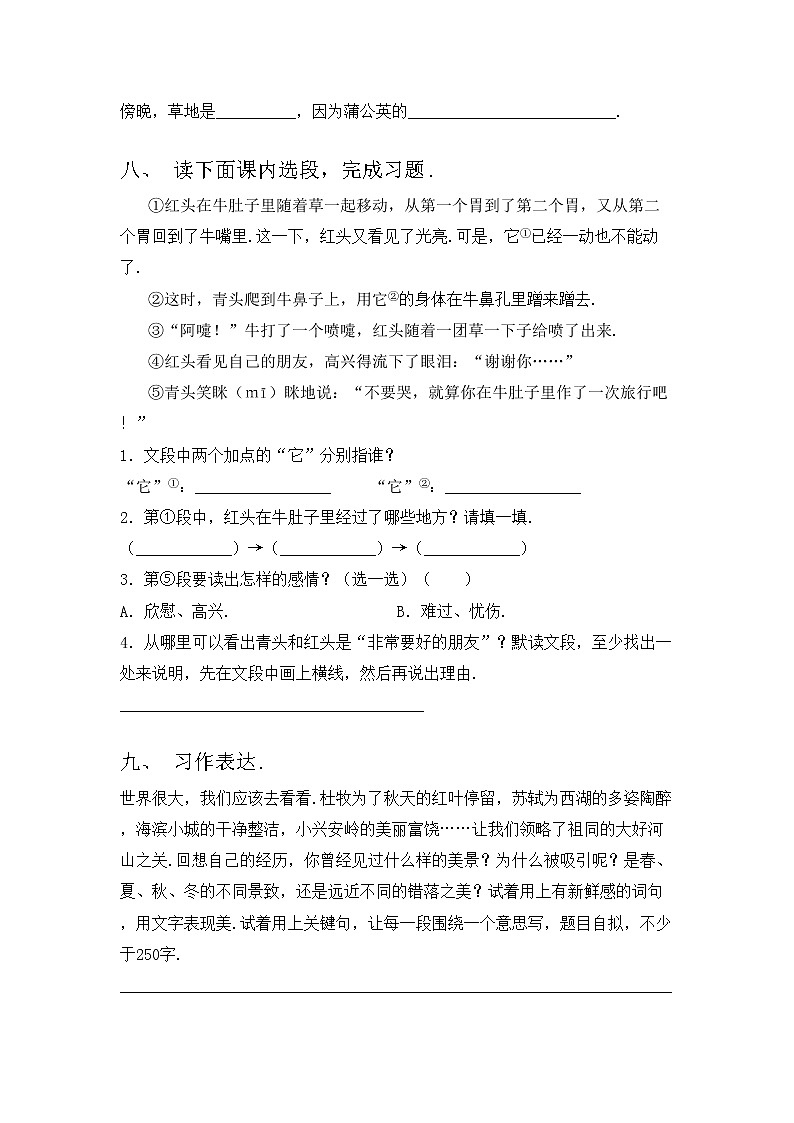 部编版三年级上册语文期中考试题含答案第3页