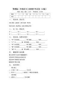 鄂教版二年级语文上册期中考试卷（A4版）