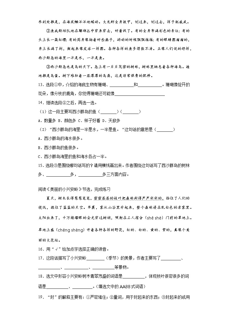 寒假作业——部编版语文三年级上册作业（十九）（含答案）第3页