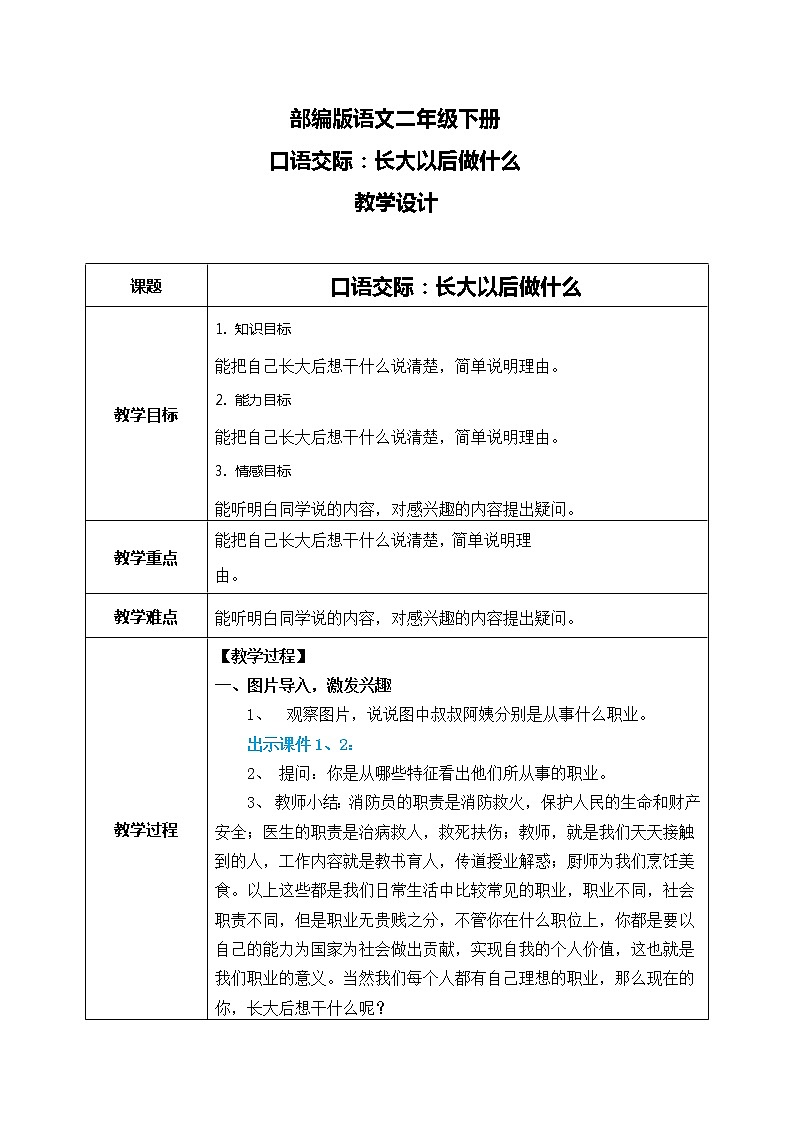 部编版语文二下 识字 口语交际：长大以后做什么（课件+教案+素材）01
