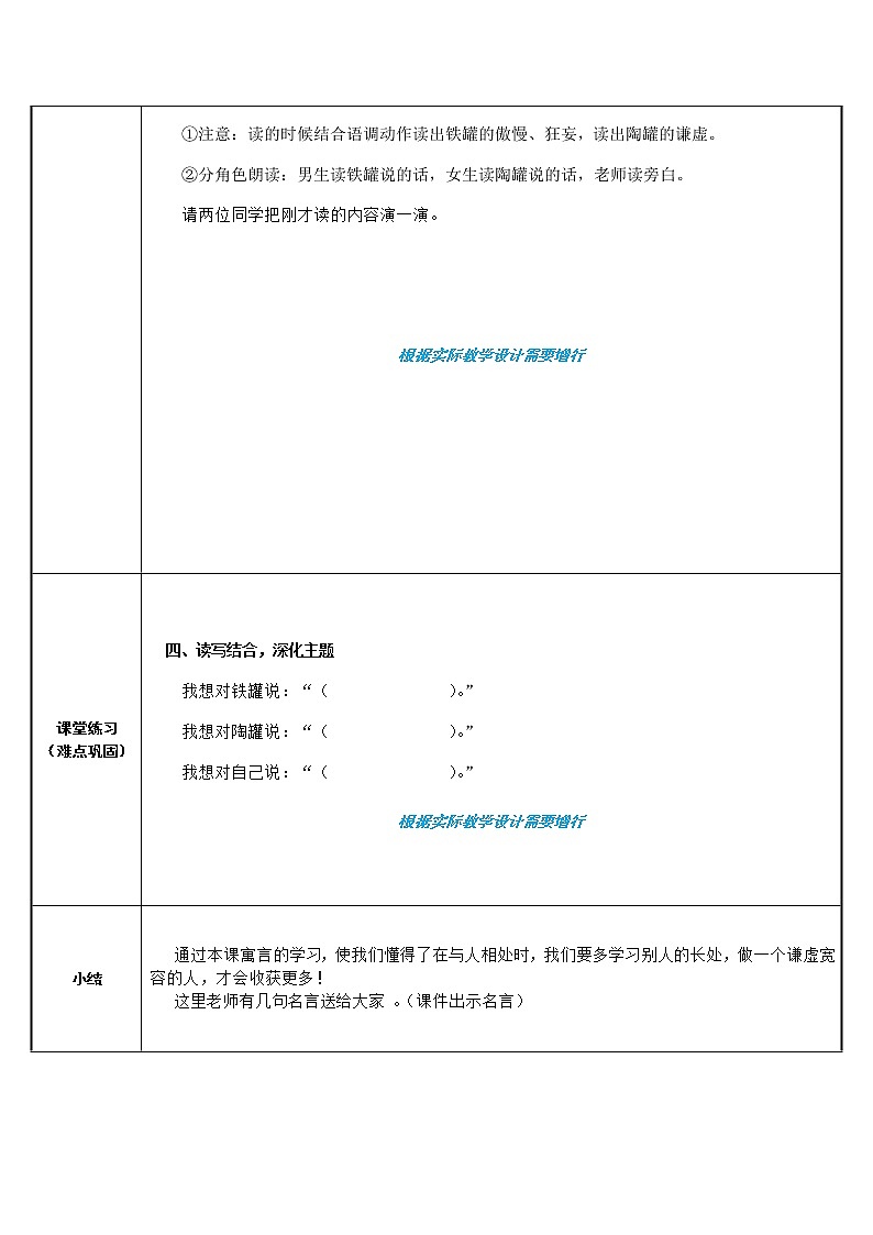 人教版（部编版）小学语文三年级下册 6.陶罐和铁罐   教案第3页