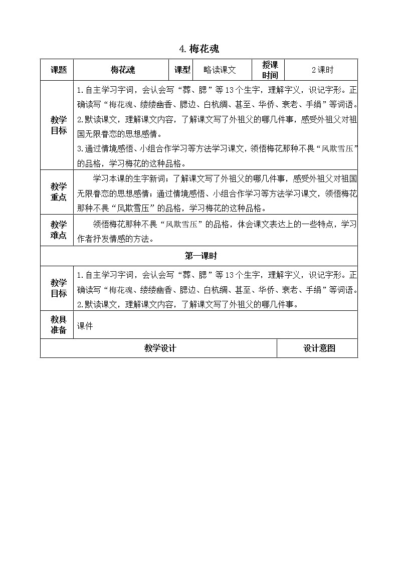 五下语文4、梅花魂 课件（2课时）+教案+说课+课后作业（含答案）01