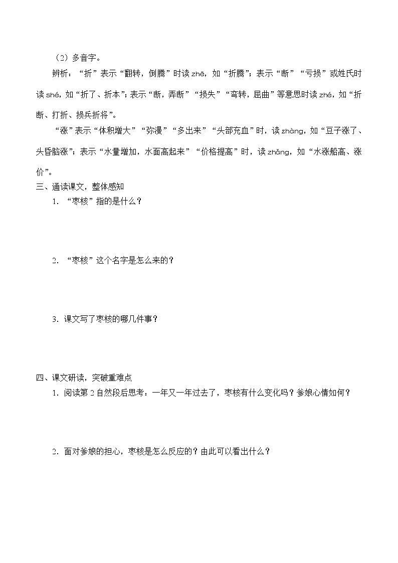 人教版（部编版）小学语文三年级下册 28.枣核   学案02