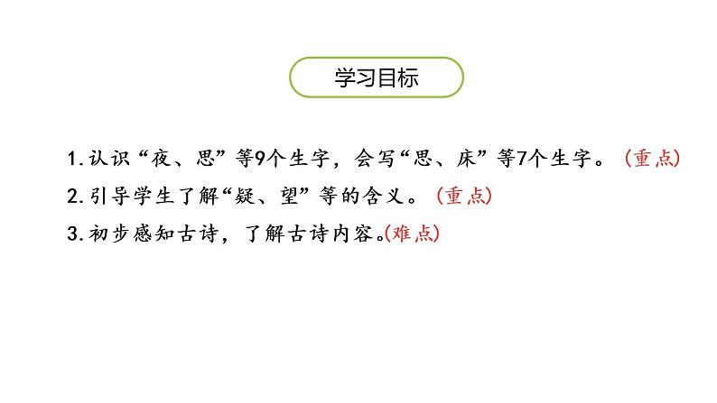 人教部编版一年级下册课文静夜思1完整版ppt课件第2页