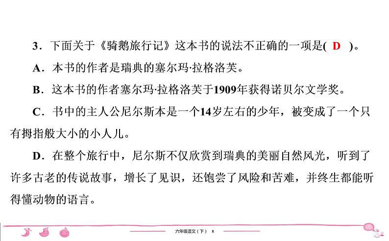 六年级下册人教版语文习题课件 第2单元 6　骑鹅旅行记(节选)04