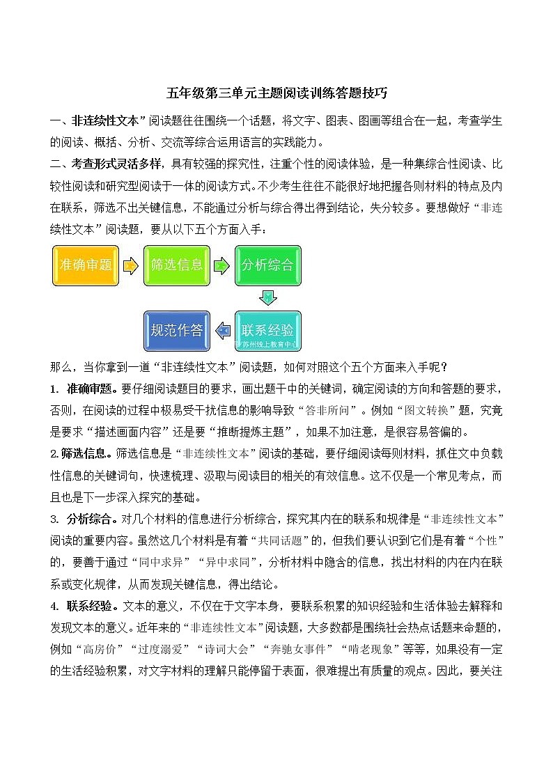 部编版 五年级语文下册 第三单元 主题阅读+答题技巧（含答案、解析）学案01