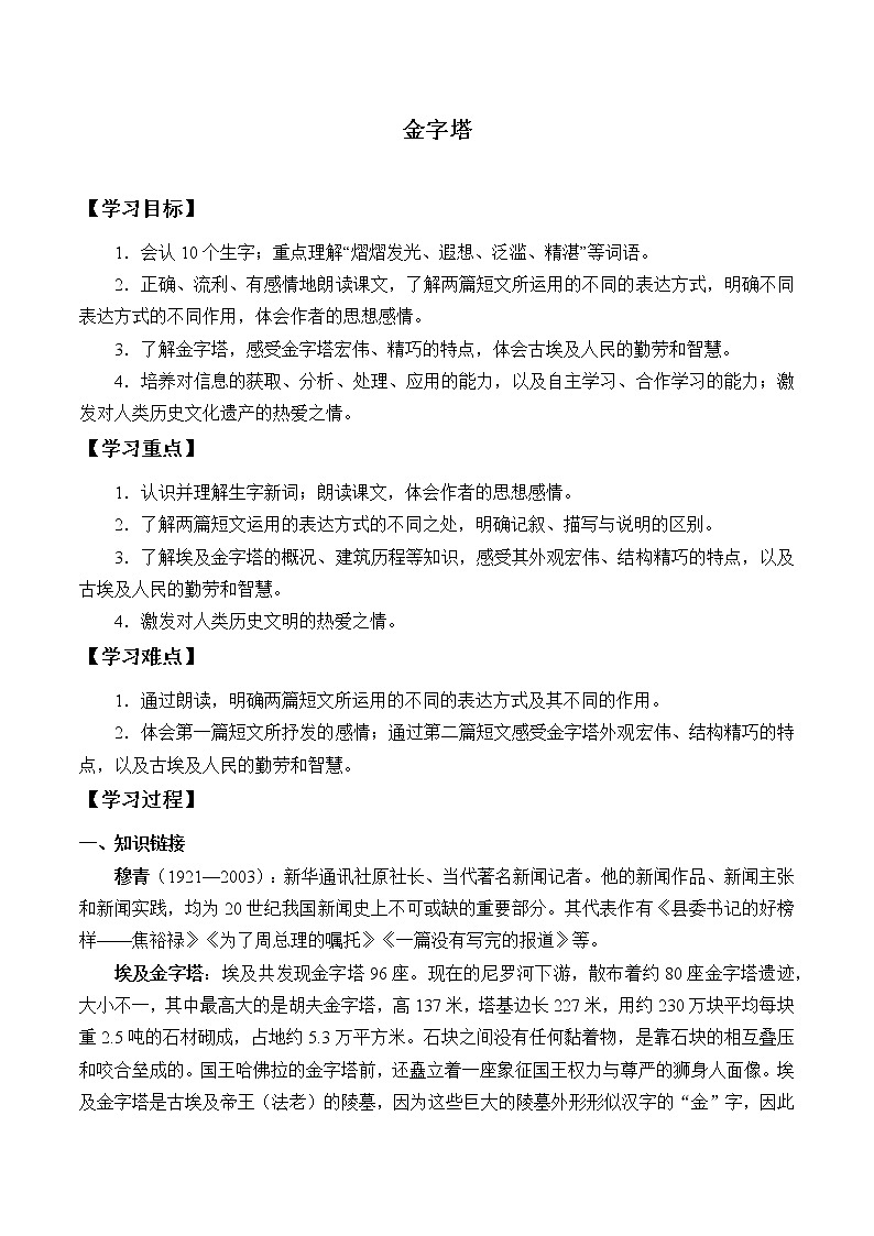 人教版（部编版）小学语文五年级下册  20.金字塔   学案01