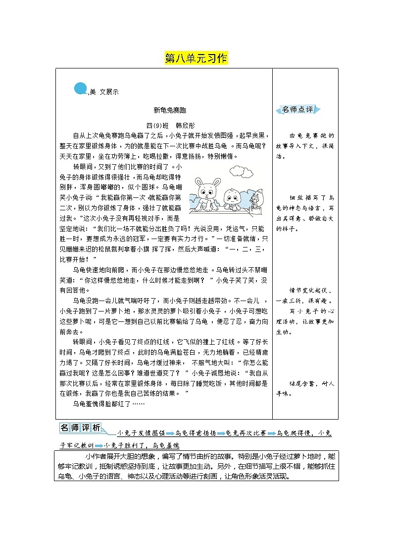 四年级下册语文 第八单元 优秀作文+名师点评第1页