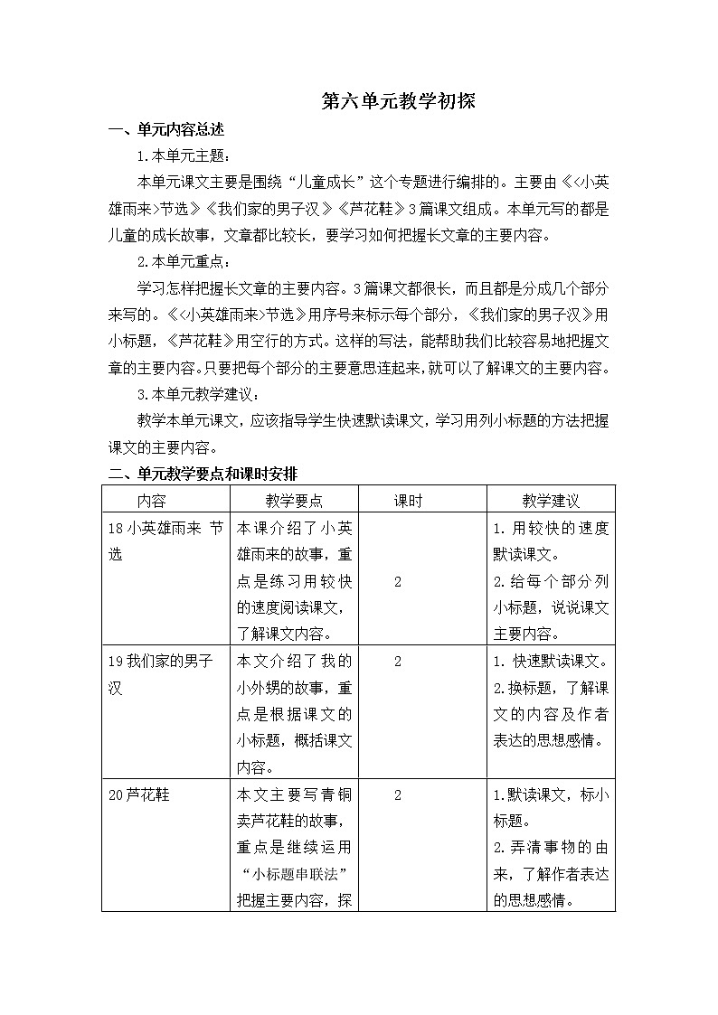 部编版四年级下册第六单元教学初探知识小结01