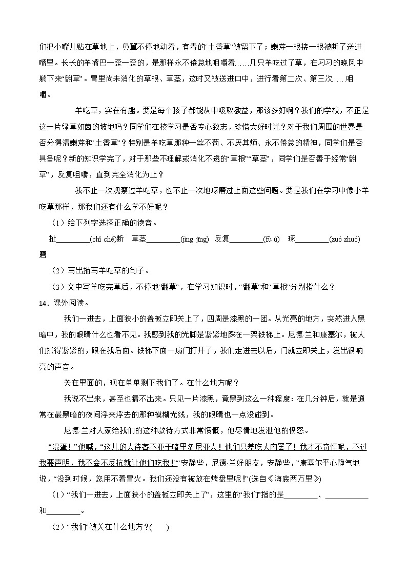 部编版语文六年级下册第五单元练习试题第3页