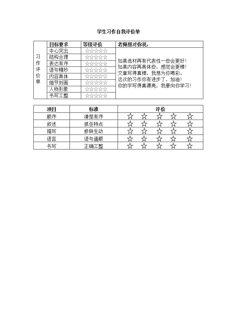 6单元学生习作自我评价单第1页