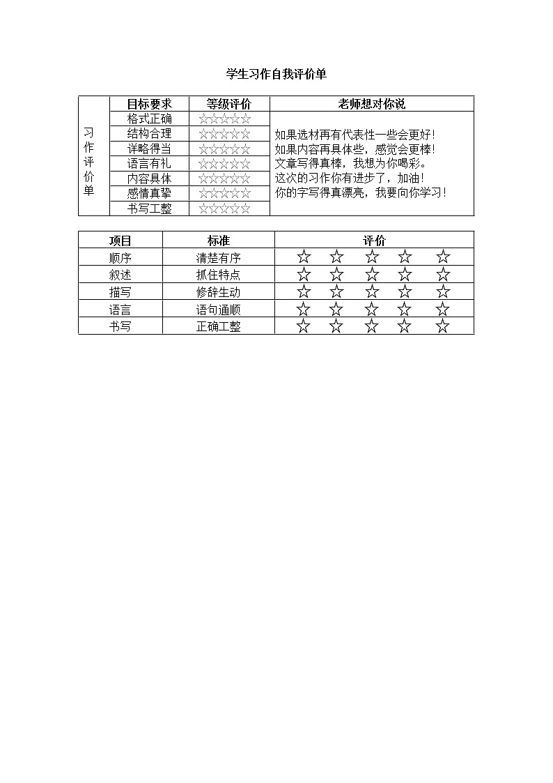 7单元学生习作自我评价单第1页