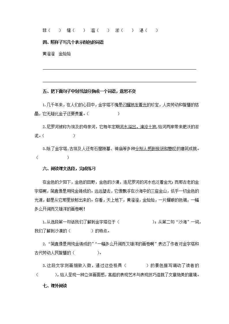 《金字塔》测试习题【部编人教版五年级语文下册同步测试】02