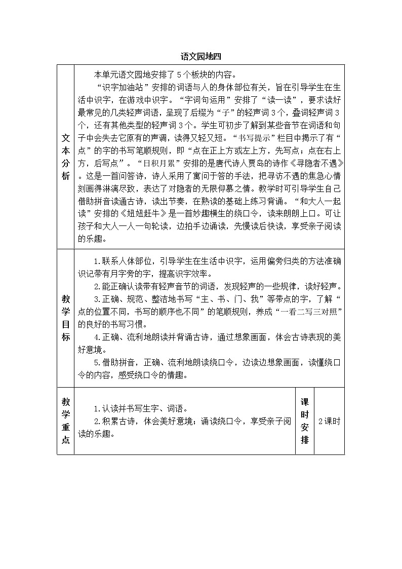 2022年部编版语文1年级下册语文园地四（教案）01