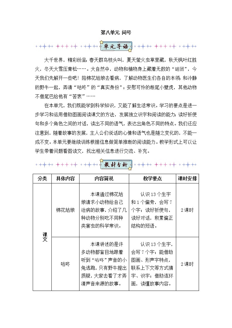2022年部编版语文1年级下册19 棉花姑娘（教案）01