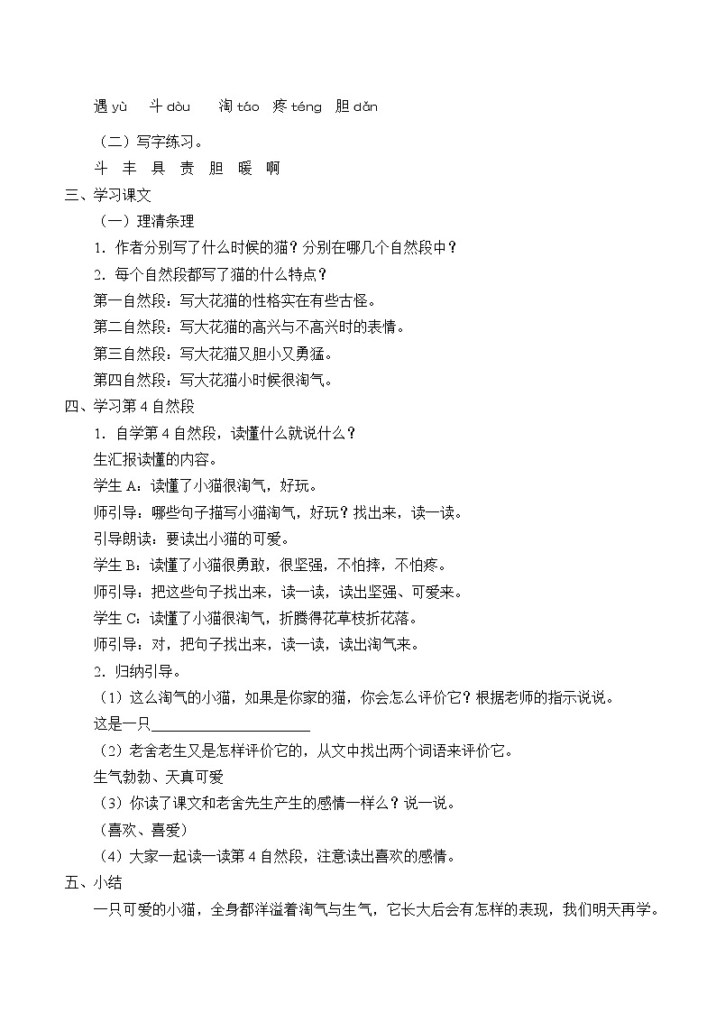 人教版（部编版四五制）小学语文四年级下册  13.猫  教案02