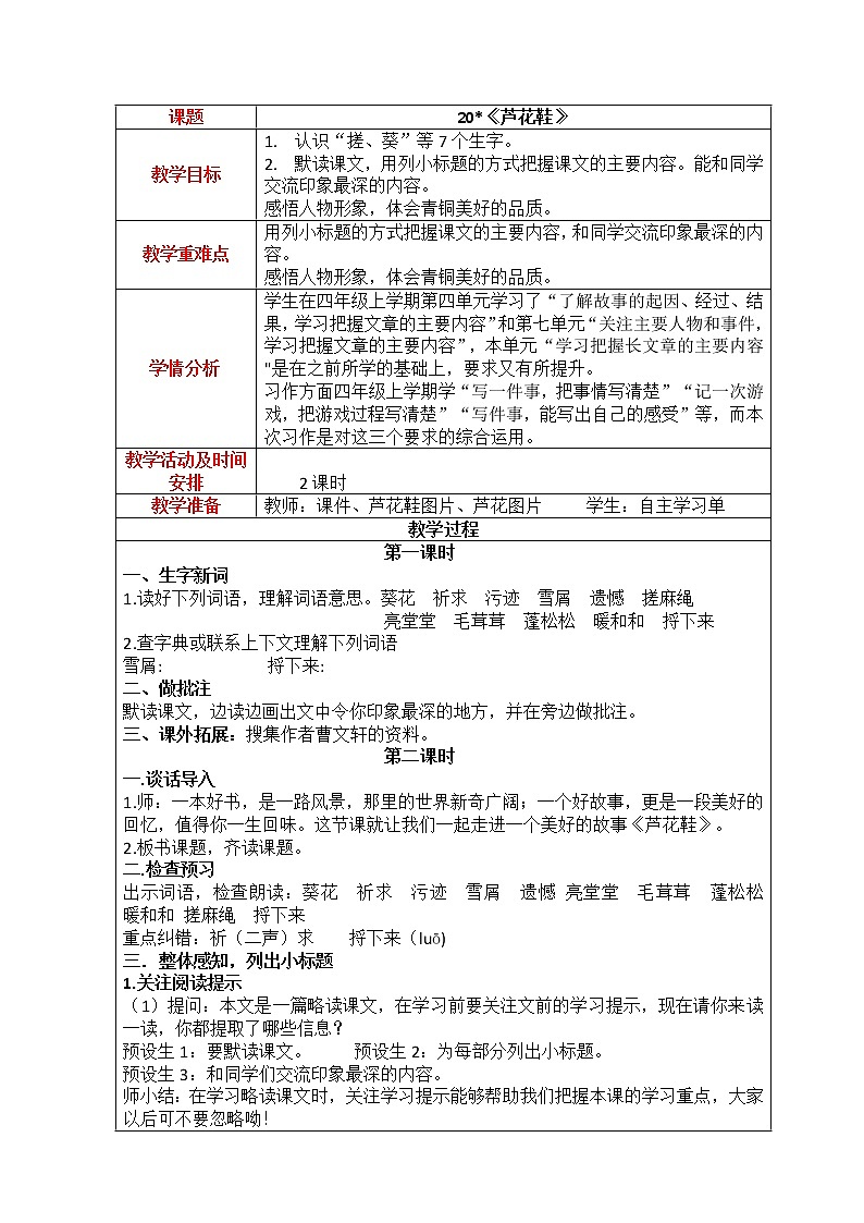 20.芦花鞋教案第1页