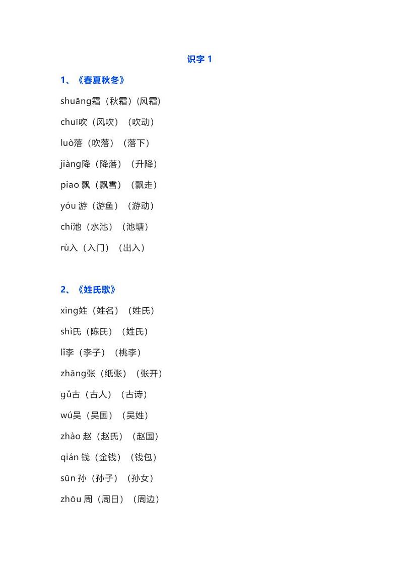 部编版一下语文二类字组词练习题第1页