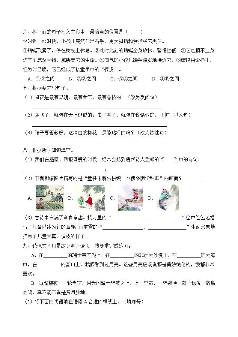 统编版五年级语文下册第一单元标准化检测C卷（含答案）第2页
