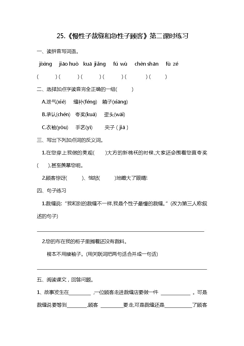25.《慢性子裁缝和急性子顾客》第二课时 课件+教案+练习01