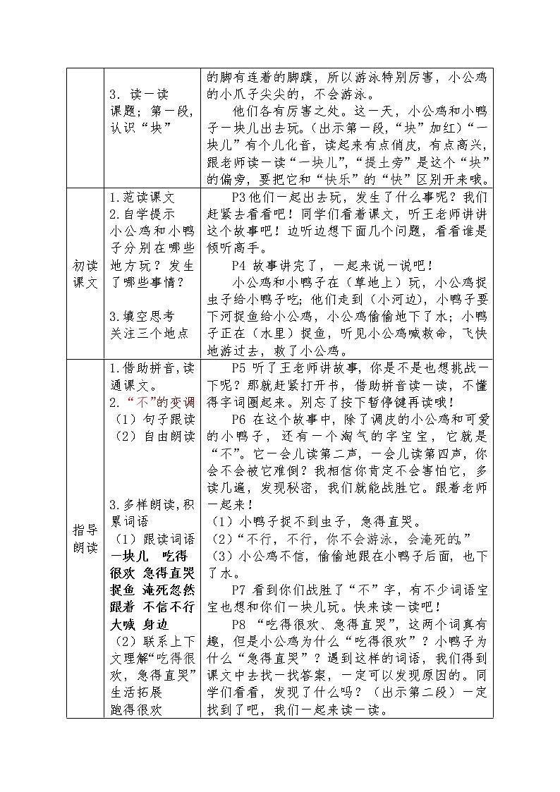 部编版小学一年级语文5《小公鸡和小鸭子》教学设计（第1课时第2页