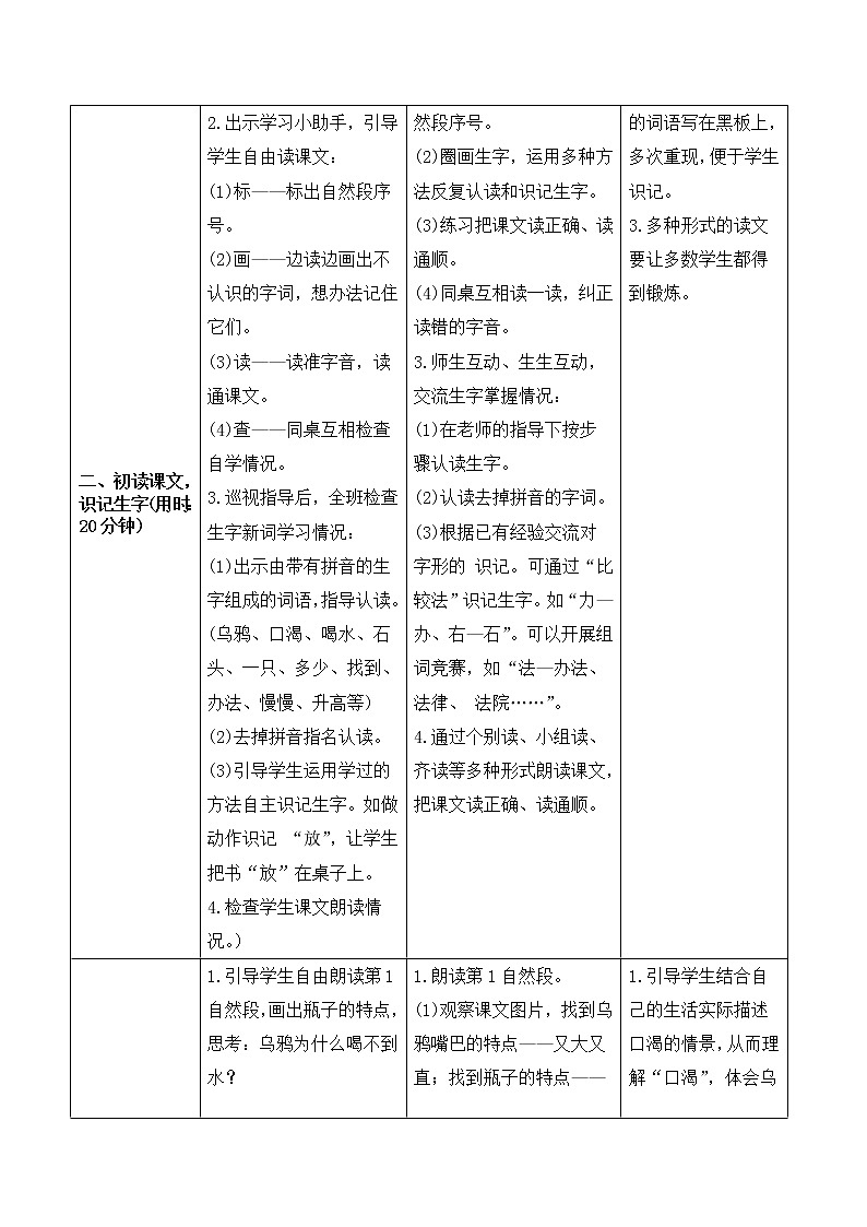 部编版 语文一年级上册：《乌鸦喝水》导学案02