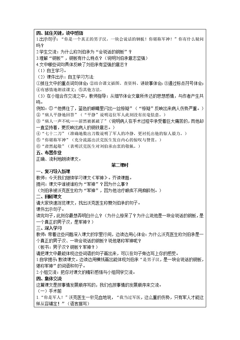 人教版语文五年级下册 第四单元 11 军神教案第2页