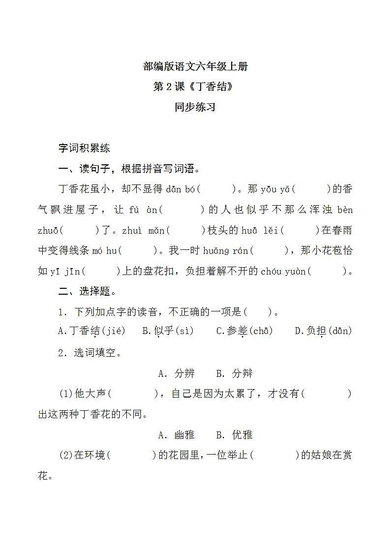 2《丁香结》 课件+教案+导学案课件+练习+音视频素材01