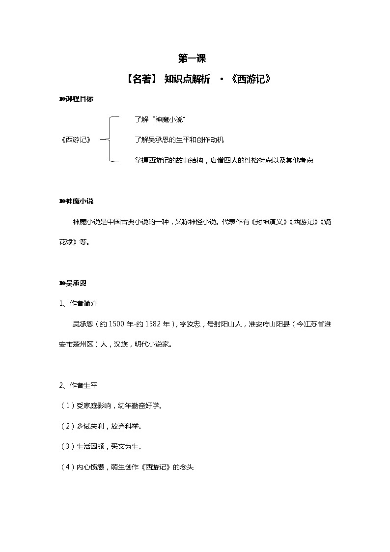 六年级下册语文素材 【名著】 知识点解析  · 《西游记》  全国通用01