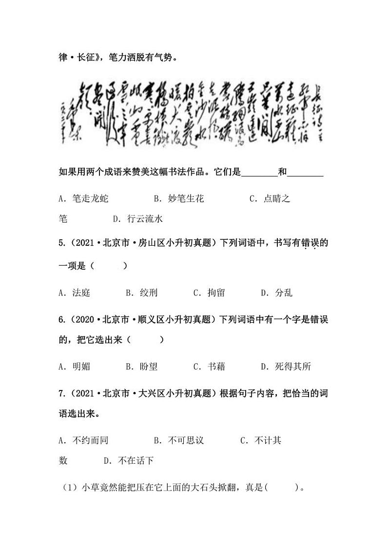 2019-2021年北京市小升初语文真题汇编专题-03词语（学生版+解析版）第2页
